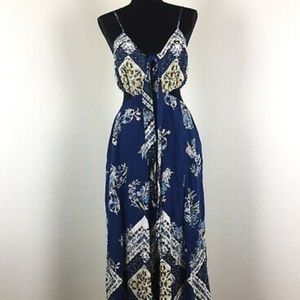 Free People Beautiful Blue Pattern Bella Jumpsuit